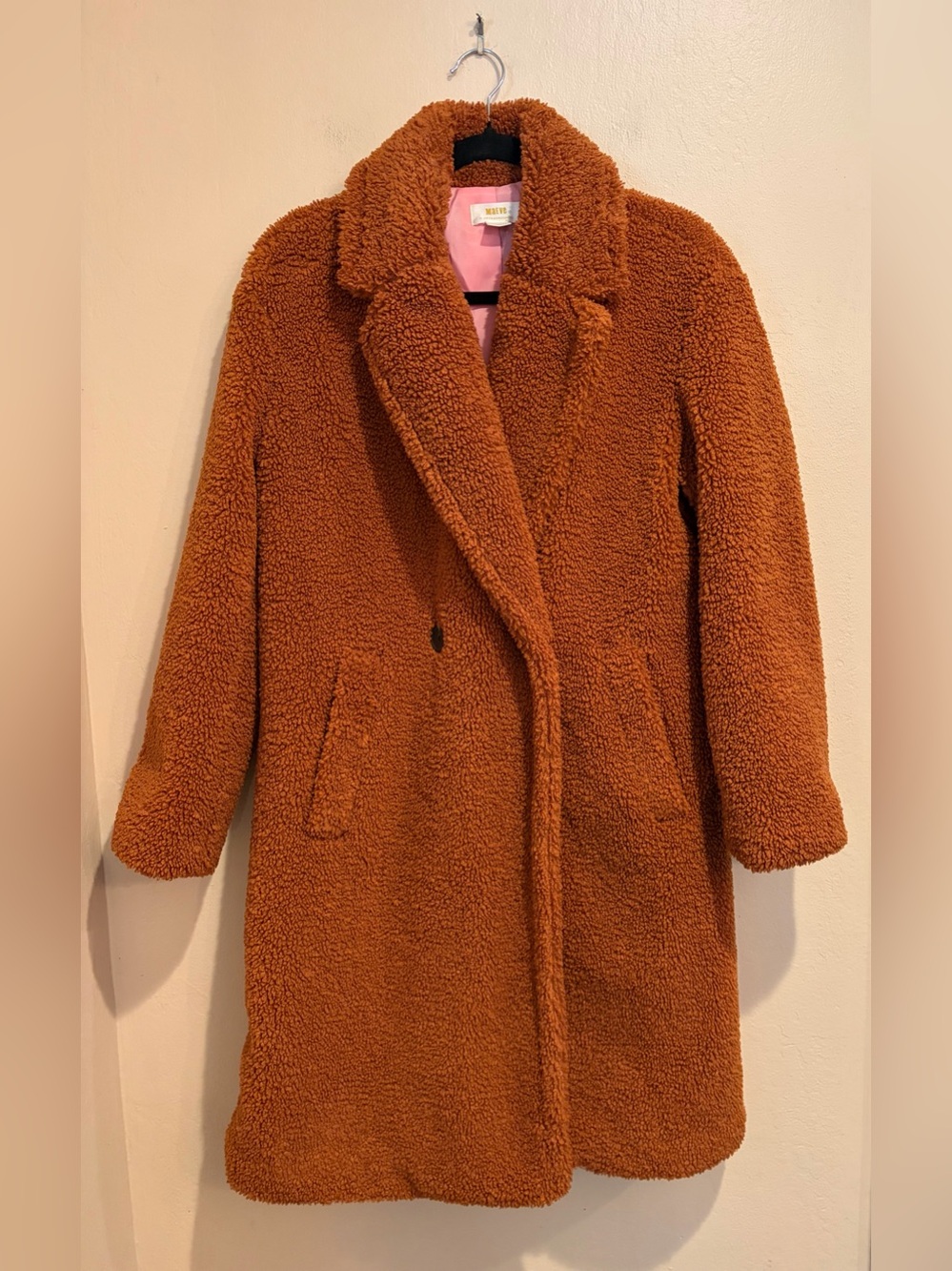 Maeve Rust Silas Sherpa Teddy Coat, Size S, Cozy Chunky Winter Vibes
